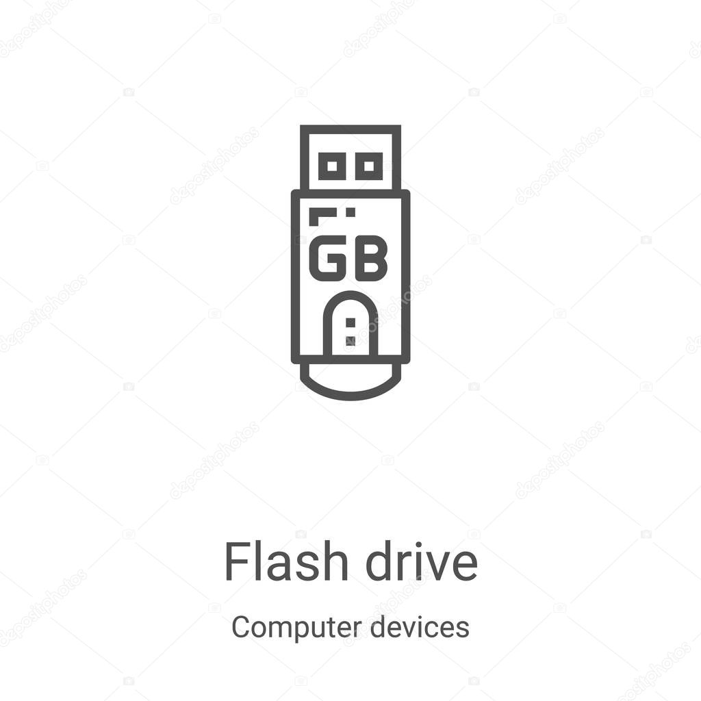 flash drive icon vector from computer devices collection. Thin line flash drive outline icon vector illustration. Linear symbol for use on web and mobile apps, logo, print media
