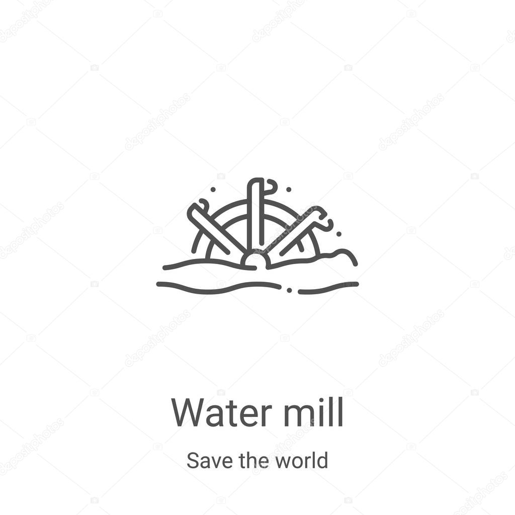 water mill icon vector from save the world collection. Thin line water mill outline icon vector illustration. Linear symbol for use on web and mobile apps, logo, print media