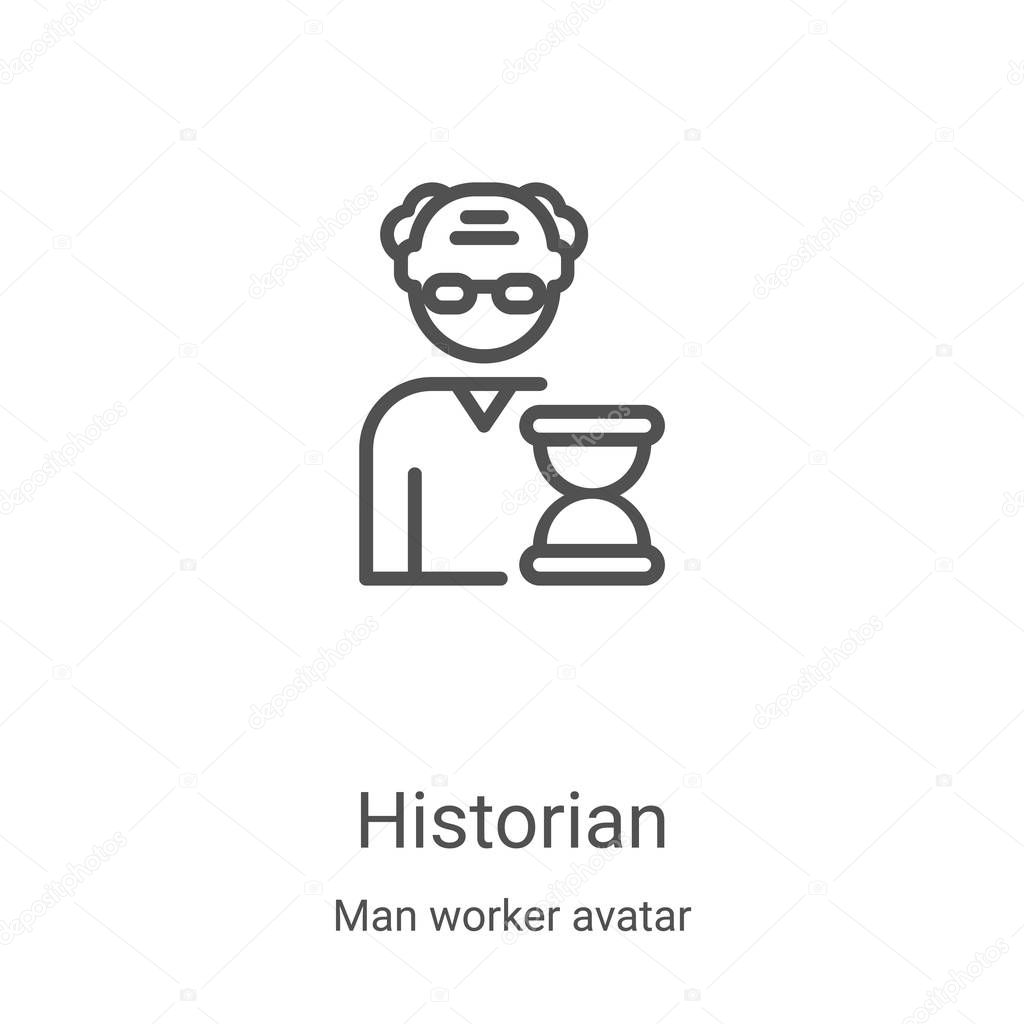 historian icon vector from man worker avatar collection. Thin line historian outline icon vector illustration. Linear symbol for use on web and mobile apps, logo, print media