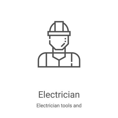 Elektrikçi aletleri ve element koleksiyonundan elektrikçi ikonu vektörü. İnce çizgili elektrikçi taslak çizimi ikon vektör çizimi. Web ve mobil uygulamalarda kullanmak için doğrusal sembol, logo, yazdırma ortamı