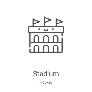 Hokey koleksiyonundan stadyum ikonu vektörü. İnce çizgili stadyum çizgisi ikon vektör çizimi. Web ve mobil uygulamalarda kullanmak için doğrusal sembol, logo, yazdırma ortamı