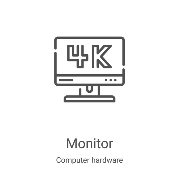 Monitorar Vetor Ícone Coleção Hardware Computador Linha Fina Monitor Contorno — Vetor de Stock