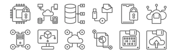 Set Data Manager Icons Outline Thin Line Icons Upload Files — Stock Vector