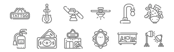 Набір Іконок Татуювання Студії Викласти Тонкі Піктограми Лінії Такі Вогні — стоковий вектор