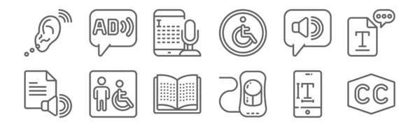 Conjunto Iconos Accesibilidad Contorno Iconos Línea Delgada Como Subtítulo Cerrado — Vector de stock