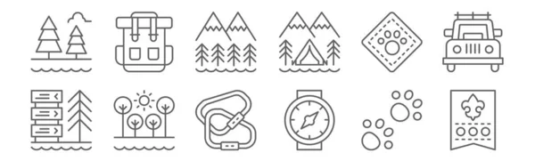 Symbole Für Pfadfinder Konturen Dünner Linien Wie Rang Armbanduhr Bäume — Stockvektor