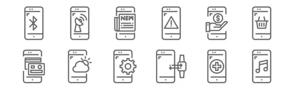 Set Von Symbolen Für Mobile Anwendungen Konturen Dünner Linien Wie — Stockvektor