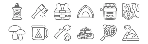 Conjunto Iconos Del Campamento Verano Contorno Iconos Línea Delgada Como — Archivo Imágenes Vectoriales