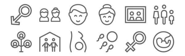 Set Von Familiensymbolen Umreißen Dünne Linien Symbole Wie Fötus Fruchtbarkeit — Stockvektor