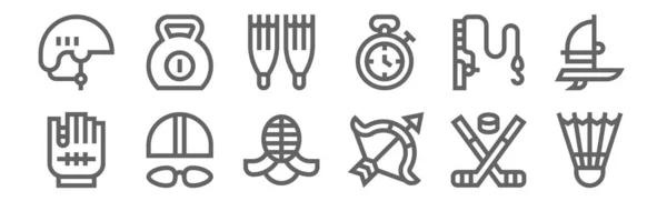 Set Sport Equipment Icons Outline Thin Line Icons Badminton Archery — Stock Vector