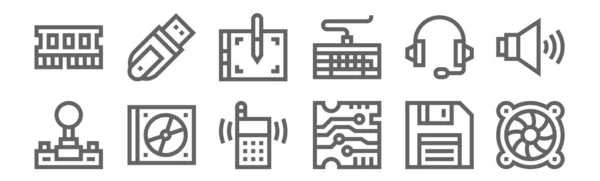 Satz Von Hardware Symbolen Umriss Dünne Linien Symbole Wie Kühler — Stockvektor