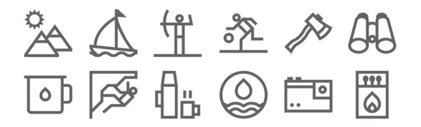 Symbole Für Outdoor Aktivitäten Konturen Dünner Linien Wie Streichhölzer Wasser — Stockvektor