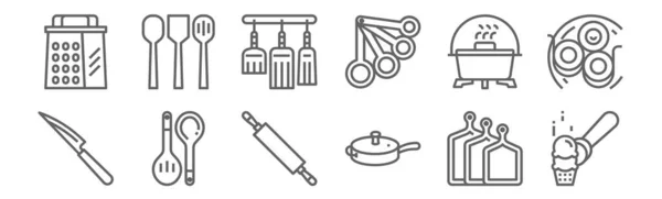 Ensemble Icônes Cuisine Contour Des Icônes Ligne Mince Telles Que — Image vectorielle