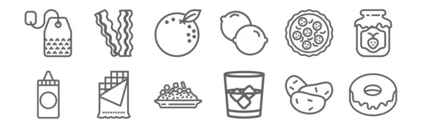 Set Von Symbolen Der Gastronomie Kollektion Ikonen Wie Donut Glas — Stockvektor