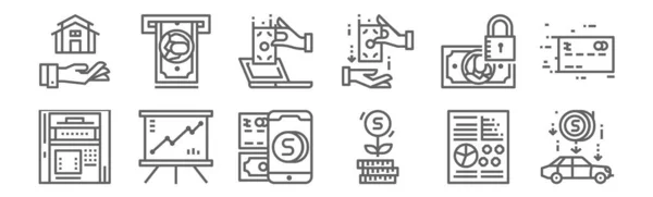 Set Von Finanz Und Geldsymbolen Dünne Linien Symbole Wie Auto — Stockvektor