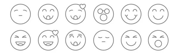 Ensemble Icônes Emoji Contour Des Icônes Ligne Mince Tels Que — Image vectorielle