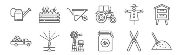 Ensemble Icônes Agriculture Contour Des Icônes Ligne Mince Telles Que — Image vectorielle