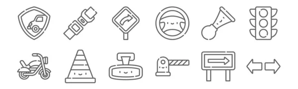 Set Driving School Icons Outline Thin Line Icons Turn Parking — Stock Vector