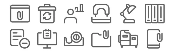 Conjunto Iconos Oficina Trabajo Contorno Iconos Línea Delgada Como Teléfono — Vector de stock