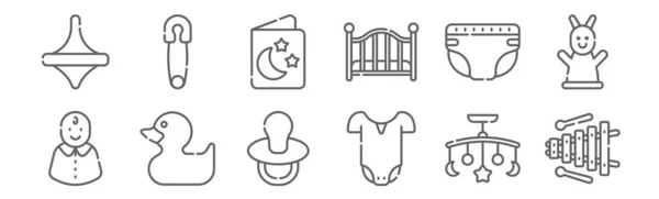 Conjunto Iconos Juguetes Para Bebés Contorno Iconos Línea Delgada Como — Archivo Imágenes Vectoriales