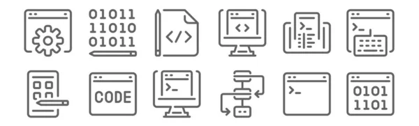 Ensemble Icônes Programmation Codage Contour Des Icônes Ligne Mince Telles — Image vectorielle