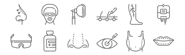 Set Plastic Surgery Icons Outline Thin Line Icons Lips Eye — Stock Vector