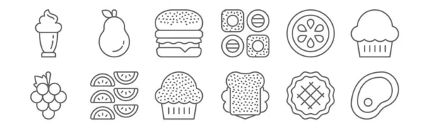 Set Von Food Icons Umreißen Dünne Linien Symbole Wie Fleisch — Stockvektor