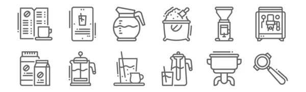 Conjunto Iconos Café Contorno Iconos Línea Delgada Como Portafilter Frío — Archivo Imágenes Vectoriales