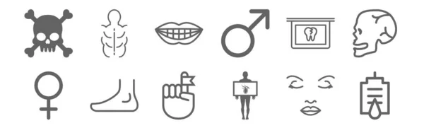 Set Body Parts Icons Outline Thin Line Icons Hydration Male — Stock Vector
