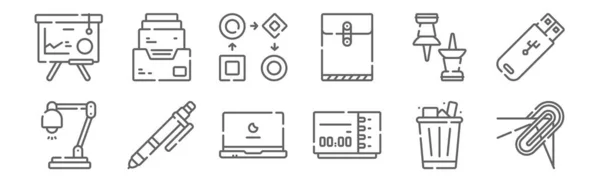 Set Von Bürosymbolen Dünne Linien Symbole Wie Büroklammer Wecker Stift — Stockvektor