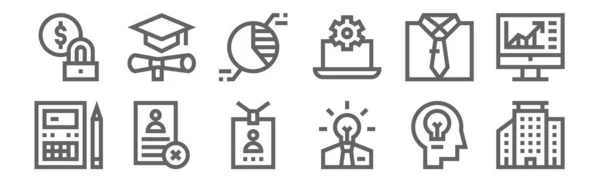 Symbole Der Betriebswirtschaftslehre Umreißen Dünne Linien Symbole Wie Gebäude Kreative — Stockvektor