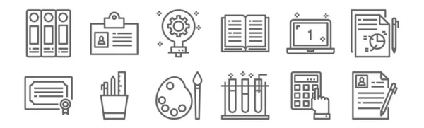 Set Von Schulsymbolen Umrisse Dünner Linien Symbole Wie Lehrplan Reagenzglas — Stockvektor