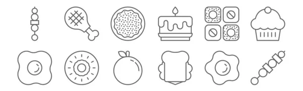 Набір Харчових Іконок Викласти Тонкі Значки Лінії Такі Шампур Сендвіч — стоковий вектор