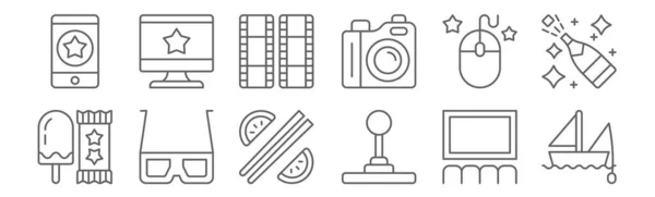 Conjunto Iconos Diversión Contorno Iconos Línea Delgada Como Velero Joystick — Archivo Imágenes Vectoriales