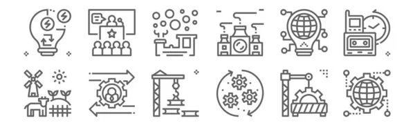 Ikonen Der Industriellen Revolution Umreißen Dünne Linien Symbole Wie Engineering — Stockvektor