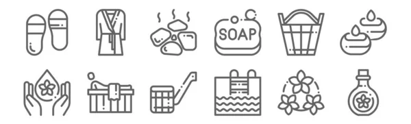 Set Sauna Icons Outline Thin Line Icons Oil Swimming Pool — Stock Vector