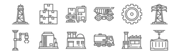 Conjunto Iconos Procesos Industriales Contorno Iconos Línea Delgada Como Contenedor — Vector de stock