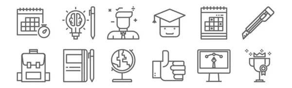 Набір Шкільних Іконок Викласти Тонкі Піктограми Рядків Такі Трофей Блокнот — стоковий вектор