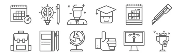 Ensemble Icônes Scolaires Contour Des Icônes Ligne Mince Tels Que — Image vectorielle