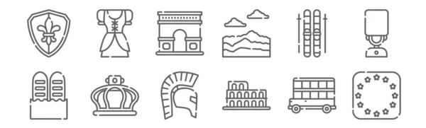 Conjunto Iconos Viaje Contorno Delgada Línea Iconos Tales Como Unión — Vector de stock