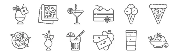 Symbole Für Sommerliche Speisen Und Getränke Umreißen Dünne Linien Symbole — Stockvektor