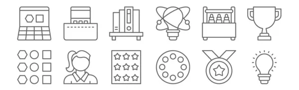 Uppsättning Ikoner Utbildning Skissera Tunna Linje Ikoner Såsom Idé Färg — Stock vektor
