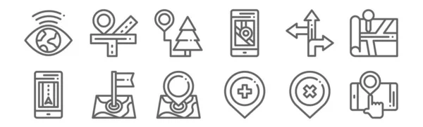 Set Von Symbolen Für Navigationskarten Dünne Linien Symbole Wie Standort — Stockvektor
