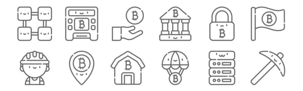 Set Van Bitcoin Pictogrammen Schets Dunne Lijn Pictogrammen Zoals Pick — Stockvector