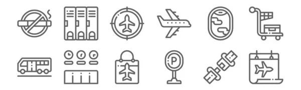 Conjunto Iconos Del Aeropuerto Contorno Iconos Línea Delgada Como Calendario — Vector de stock