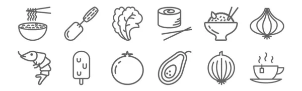 Set Gastronomy Collection Icons Outline Thin Line Icons Tea Avocado — Stock Vector