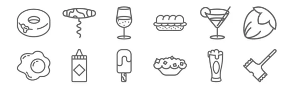 Set Gastronomy Collection Icons Outline Thin Line Icons Tenderizer Pie — Stock Vector