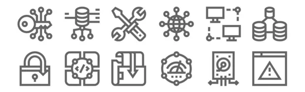 Набір Значків Бази Даних Серверів Викласти Тонкі Піктограми Рядків Такі — стоковий вектор