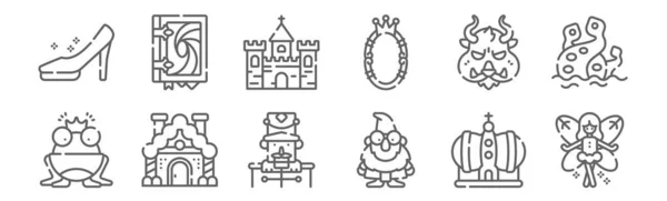Набір Казкових Іконок Викласти Тонкі Ікони Лінії Такі Фея Гном — стоковий вектор