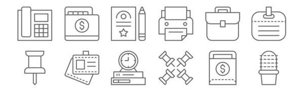 Set Von Arbeitsplatzsymbolen Dünne Linien Symbole Wie Kaktus Stecknadel Ausweis — Stockvektor